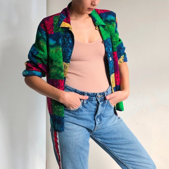 Vintage | Jackets & Coats | Vintage Funky Multicolor Light Jacket ...